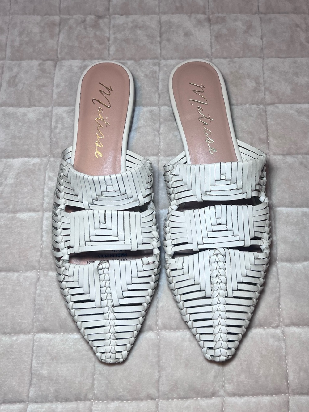 Matisse White Woven Pointed Slide Mules